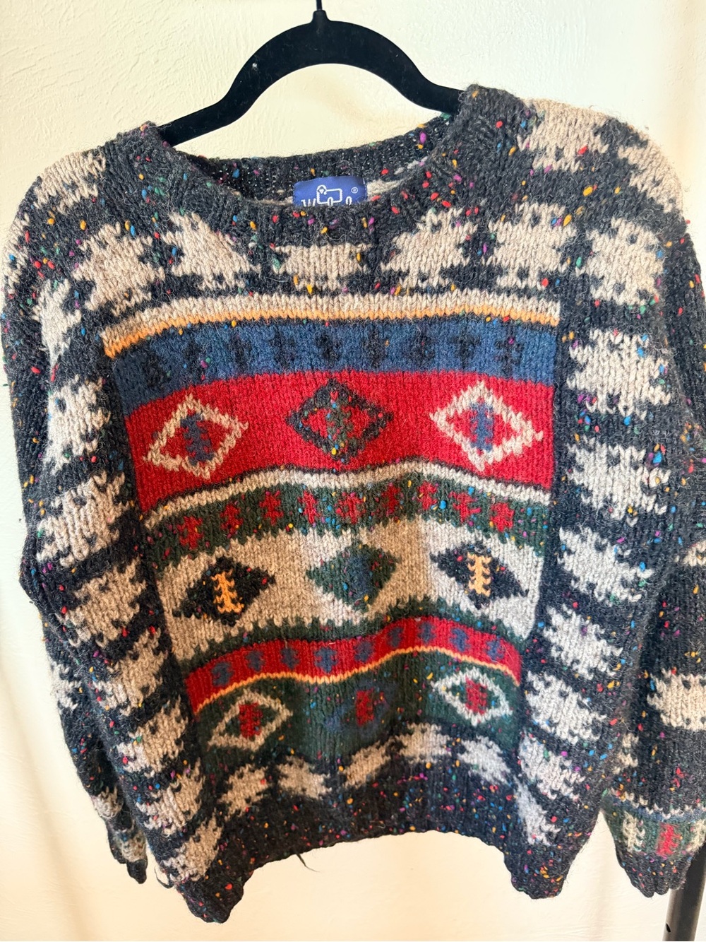 Men’s Southwestern Pattern Wool Crewneck Sweater